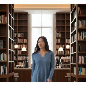 J Jill Sweater Tunic Womens Petite Medium Blue Knit Long Sleeve V Neck Soft